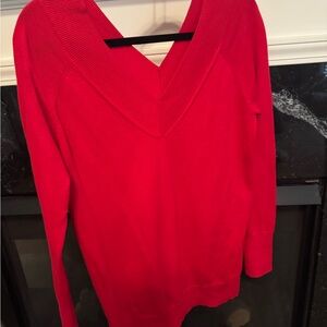 CAbi Red V-Neck Sweater with Long Sleeves and Soft Knit Fabric